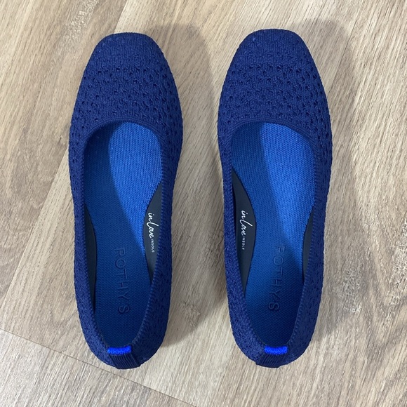 Rothy's The Max Square Navy Crochet Flats with Textured Design size 6.5 - Picture 1 of 16